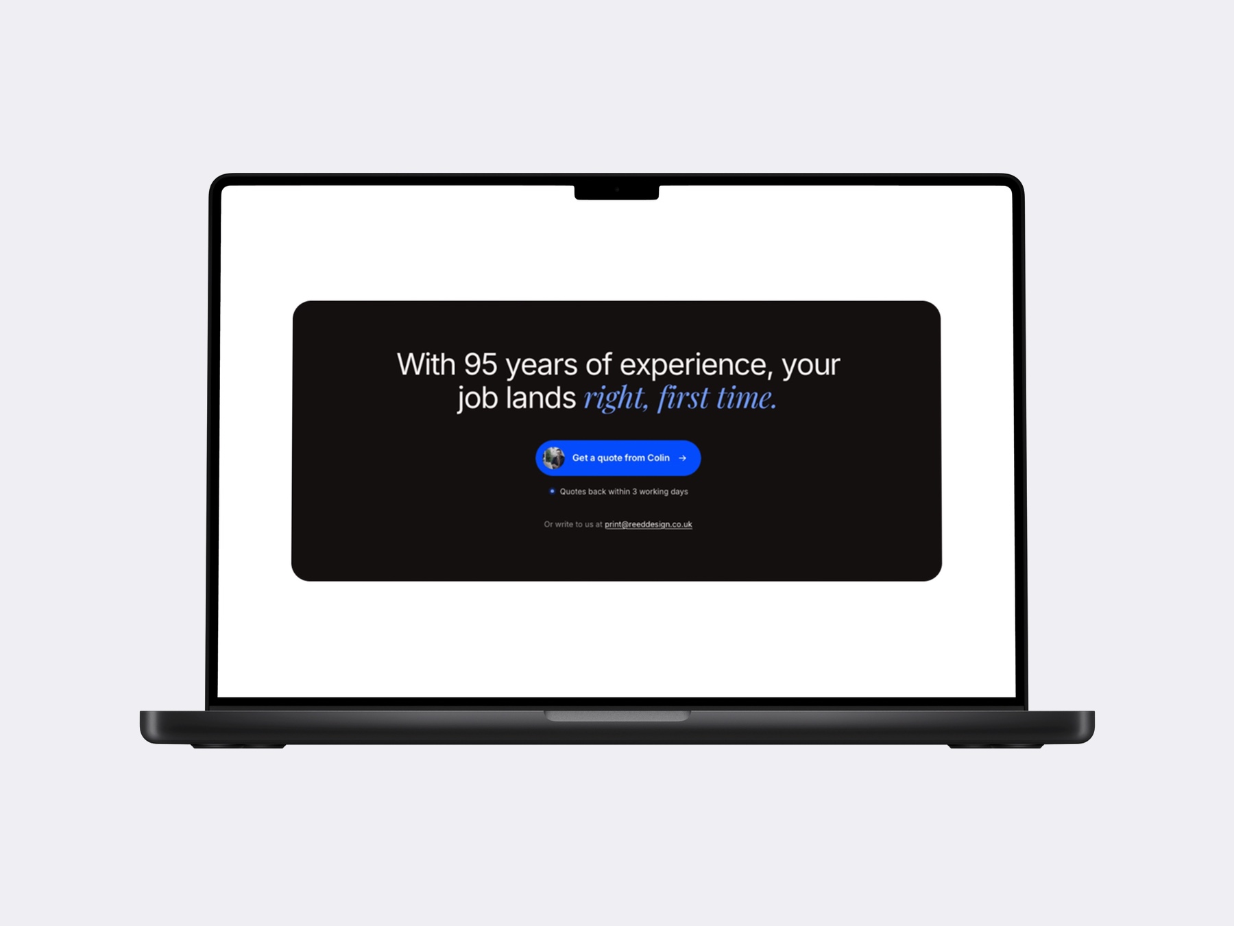 Quote request section of the Reed Design & Print website
