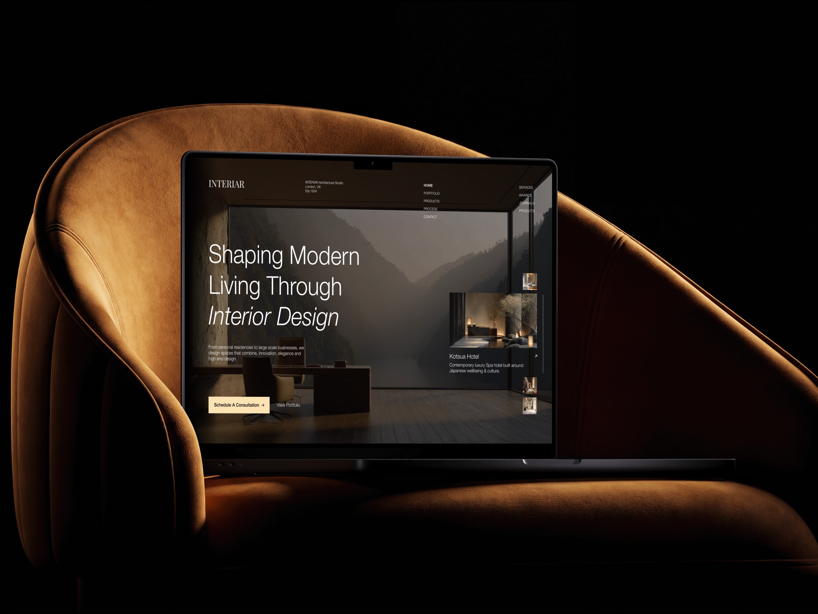 Interiar website designed by Sparq, shown on a laptop
