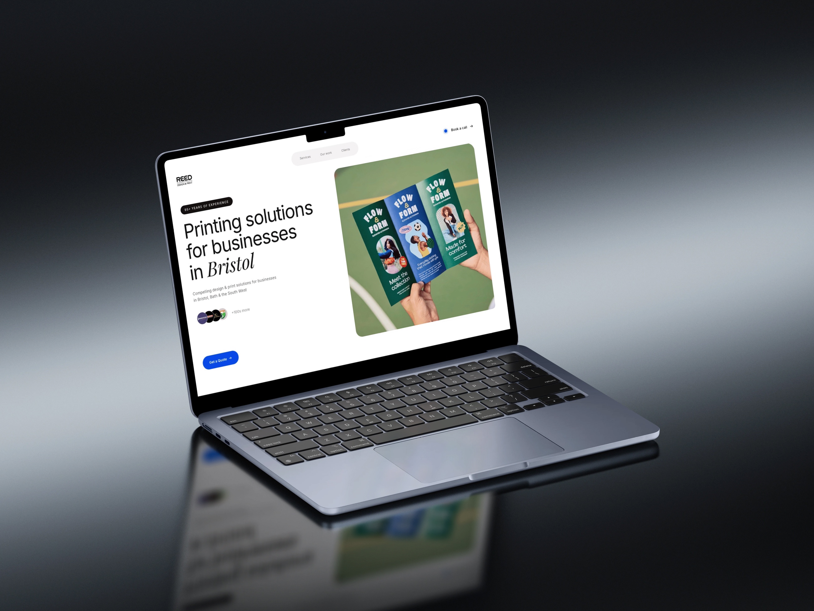 Reed Design & Print website designed by Sparq, shown on a laptop