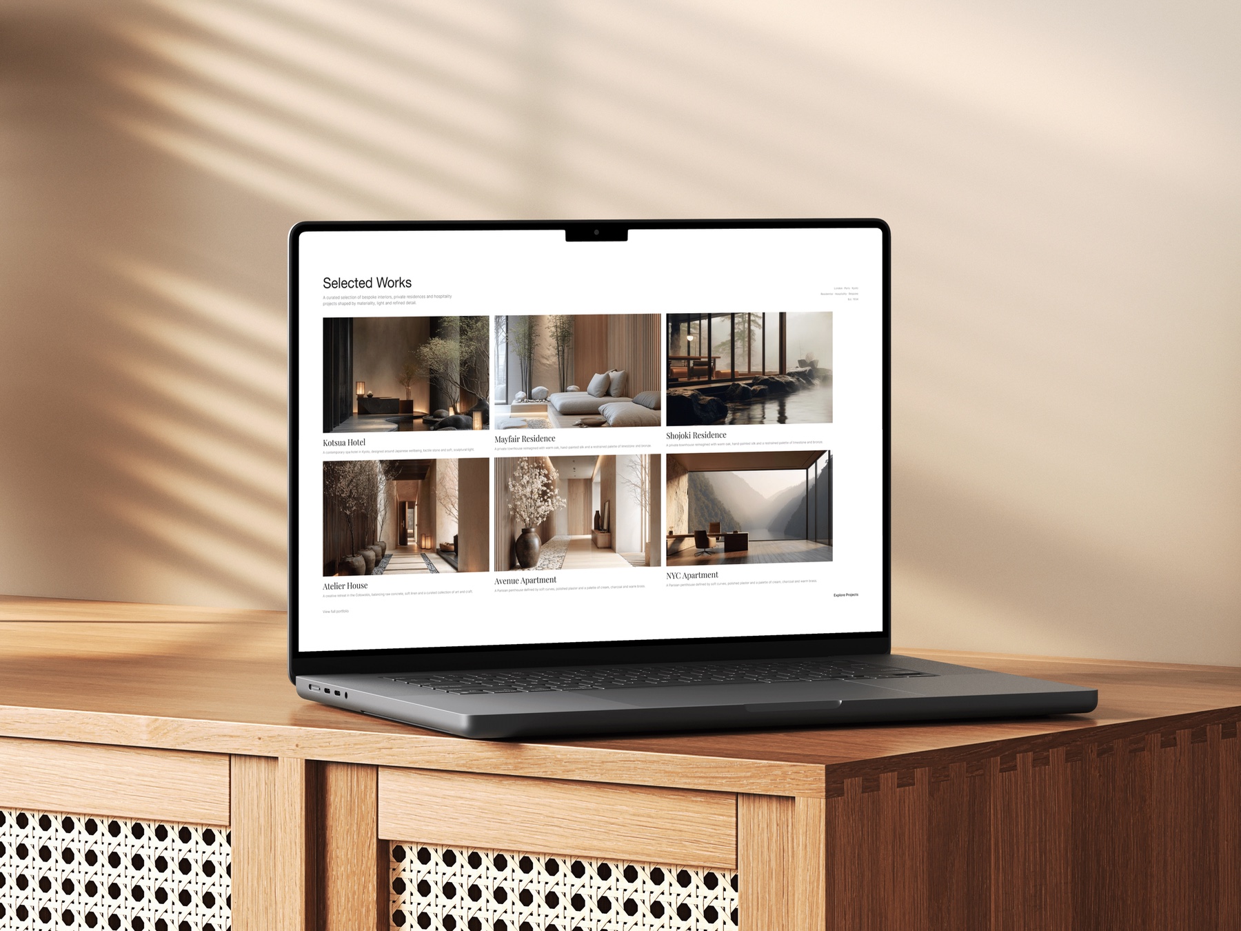 Selected works section of the Interiar website
